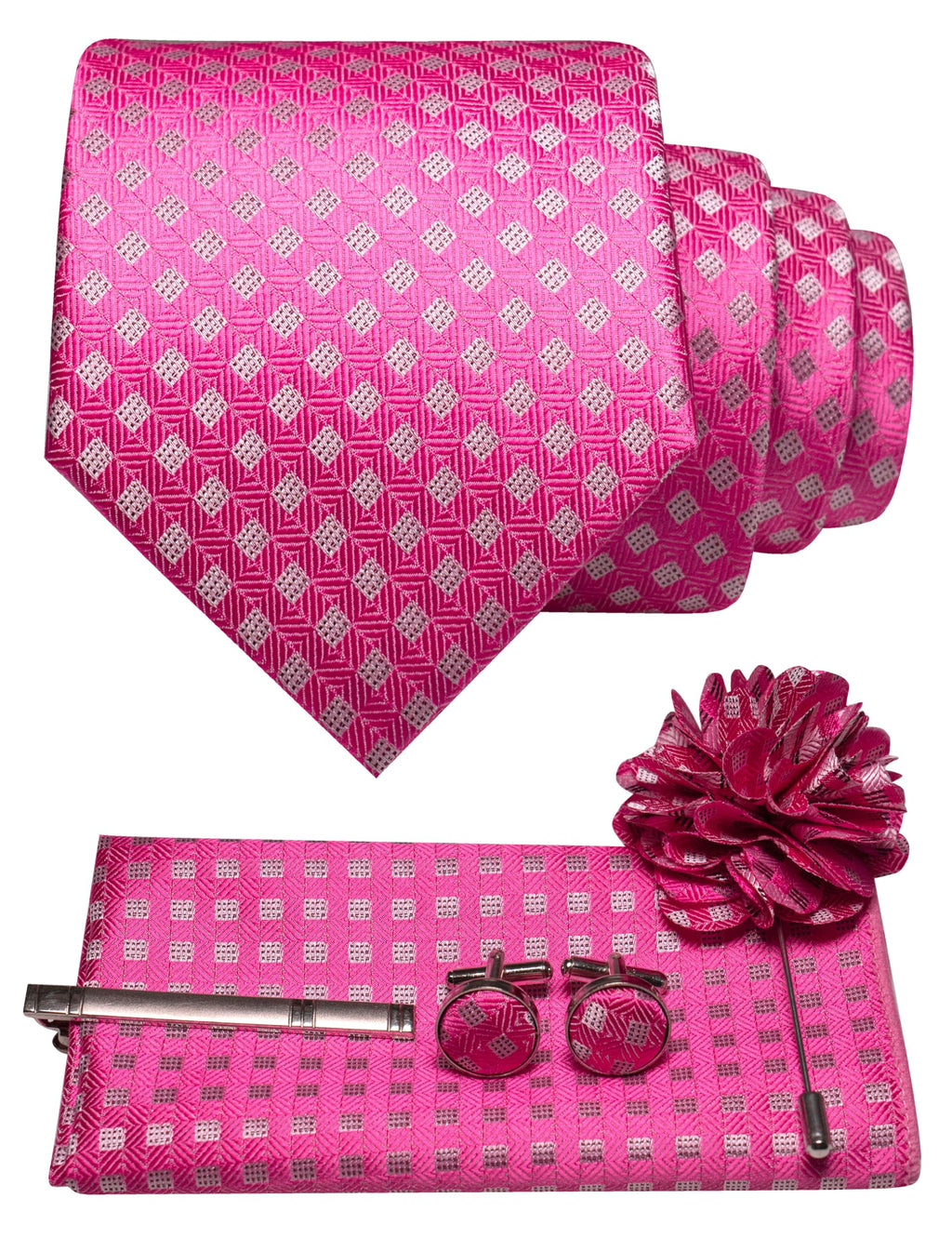 JEMYGINS Mens Tie and Pocket Square,Lapel Pin,Cufflinks,Tie Clip Sets with Gift Box 5PCS