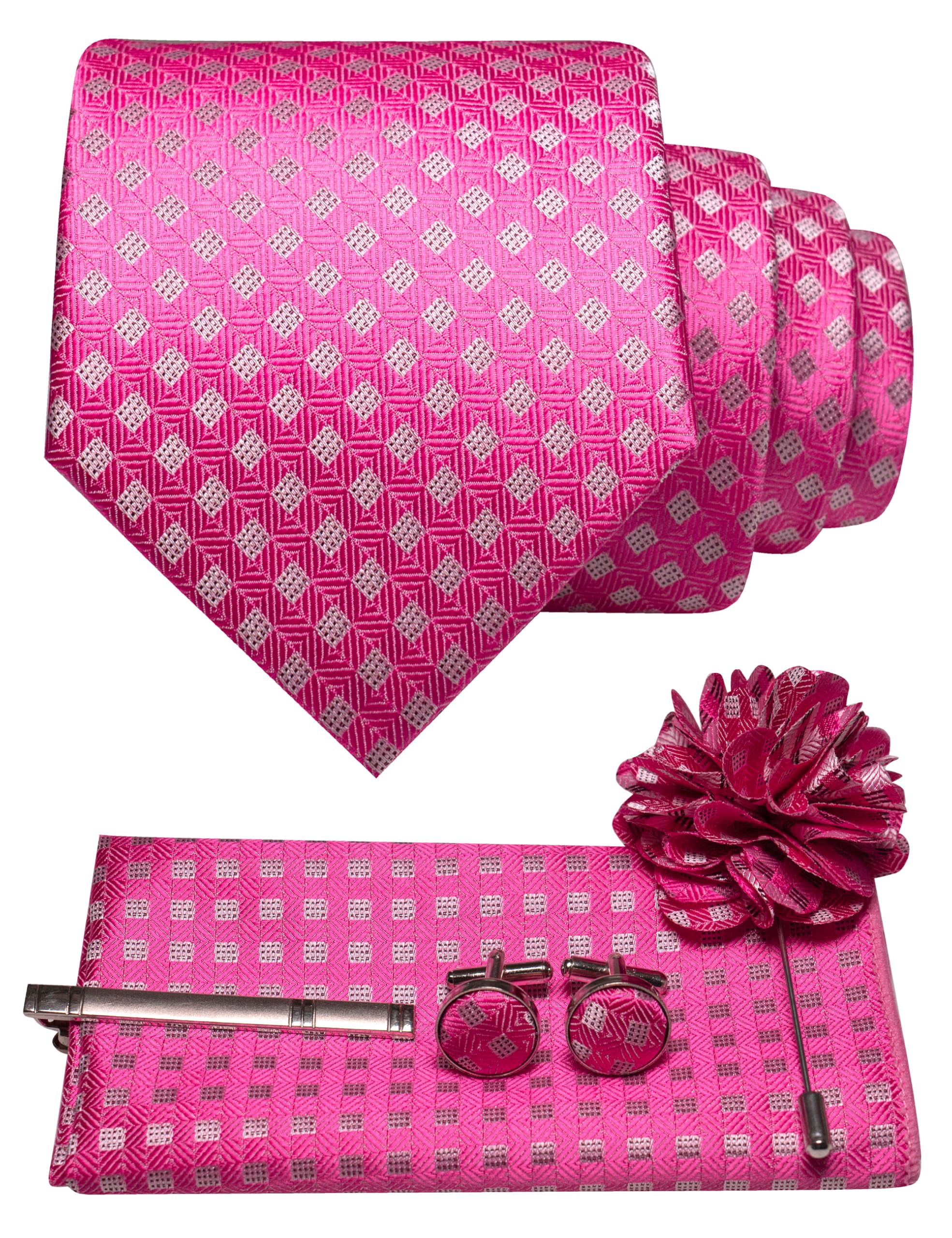 JEMYGINS Mens Tie and Pocket Square,Lapel Pin,Cufflinks,Tie Clip Sets with Gift Box 5PCS