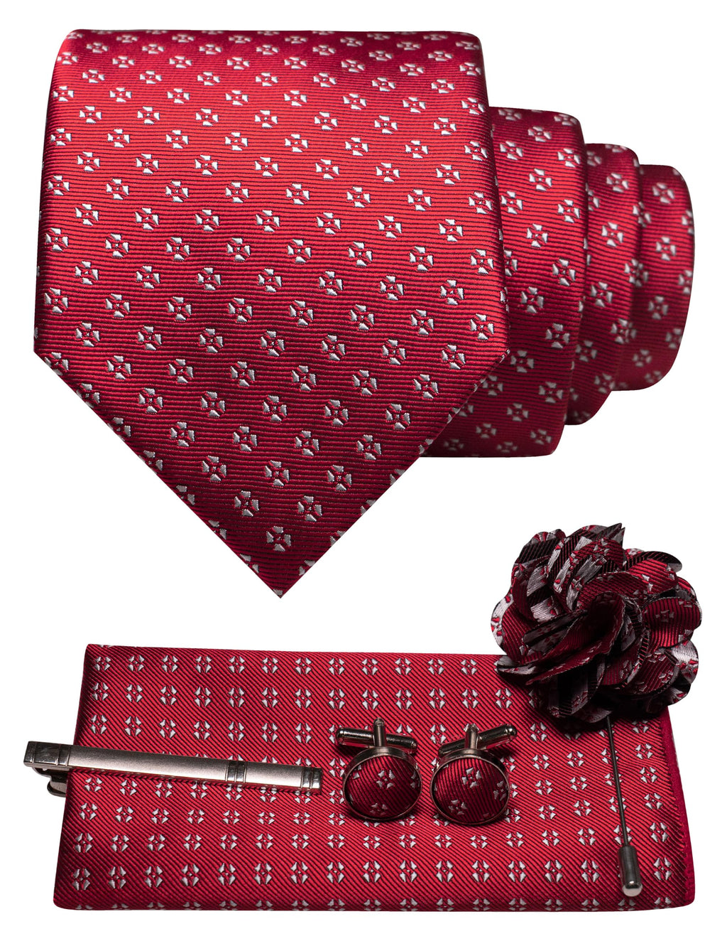 JEMYGINS Mens Tie and Pocket Square,Lapel Pin,Cufflinks,Tie Clip Sets with Gift Box 5PCS