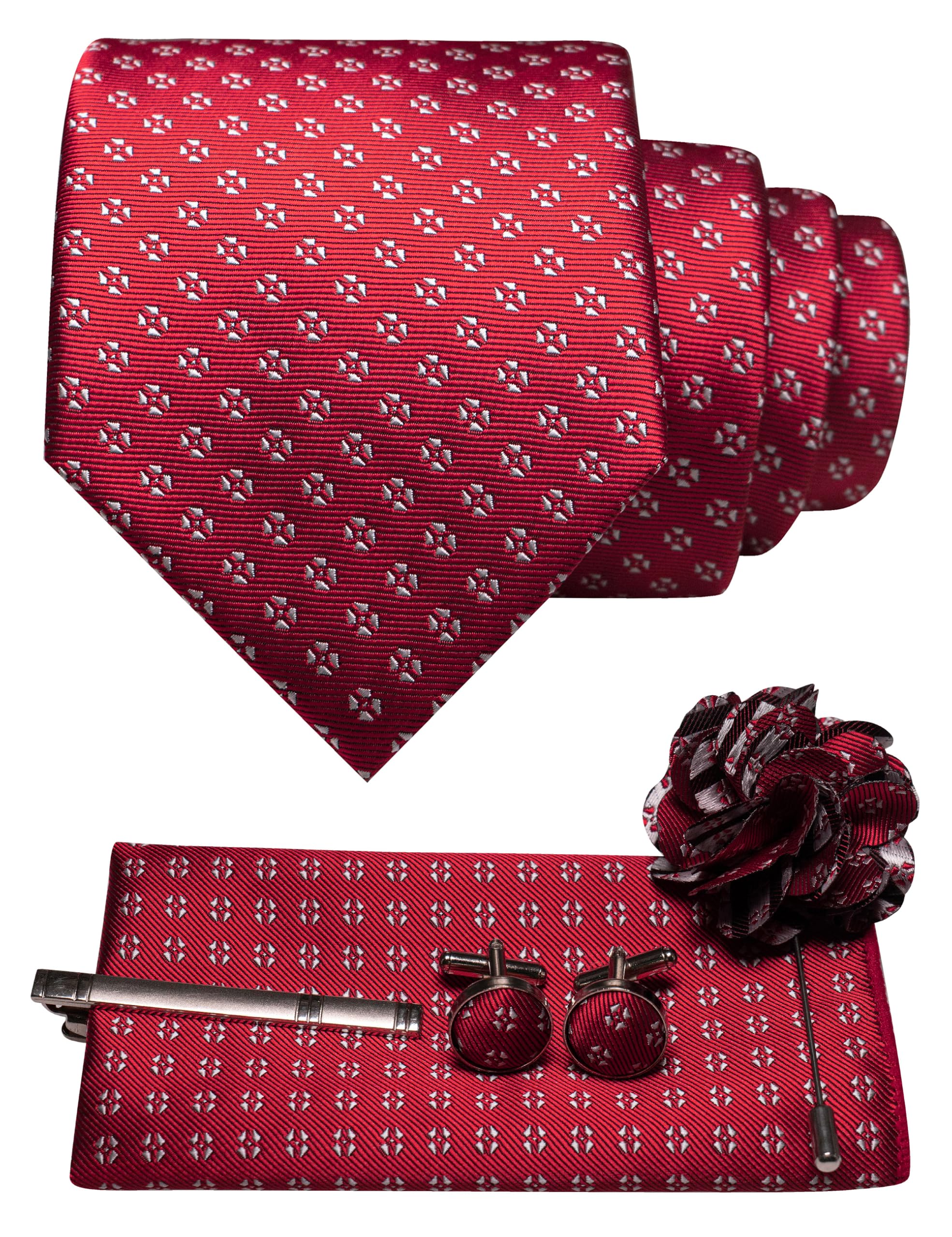 JEMYGINS Mens Tie and Pocket Square,Lapel Pin,Cufflinks,Tie Clip Sets with Gift Box 5PCS