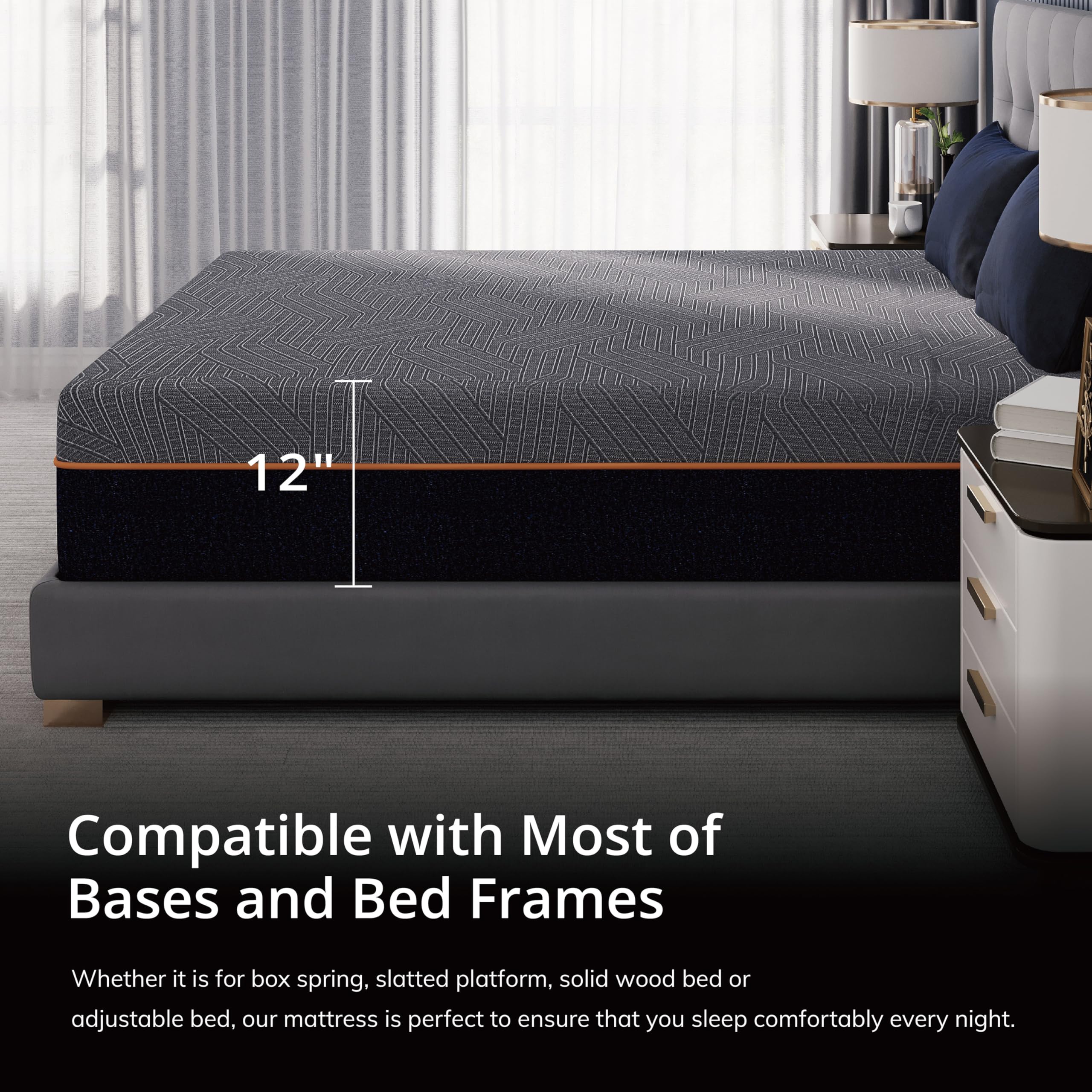 MLILY EGOHOME 14 Inch Queen Memory Foam Mattress for Back Pain, Cooling Copper Gel Bed in a Box, Foam Made in USA, CertiPUR-US Certified, Therapeutic Medium Firm, 60x80x14 Black