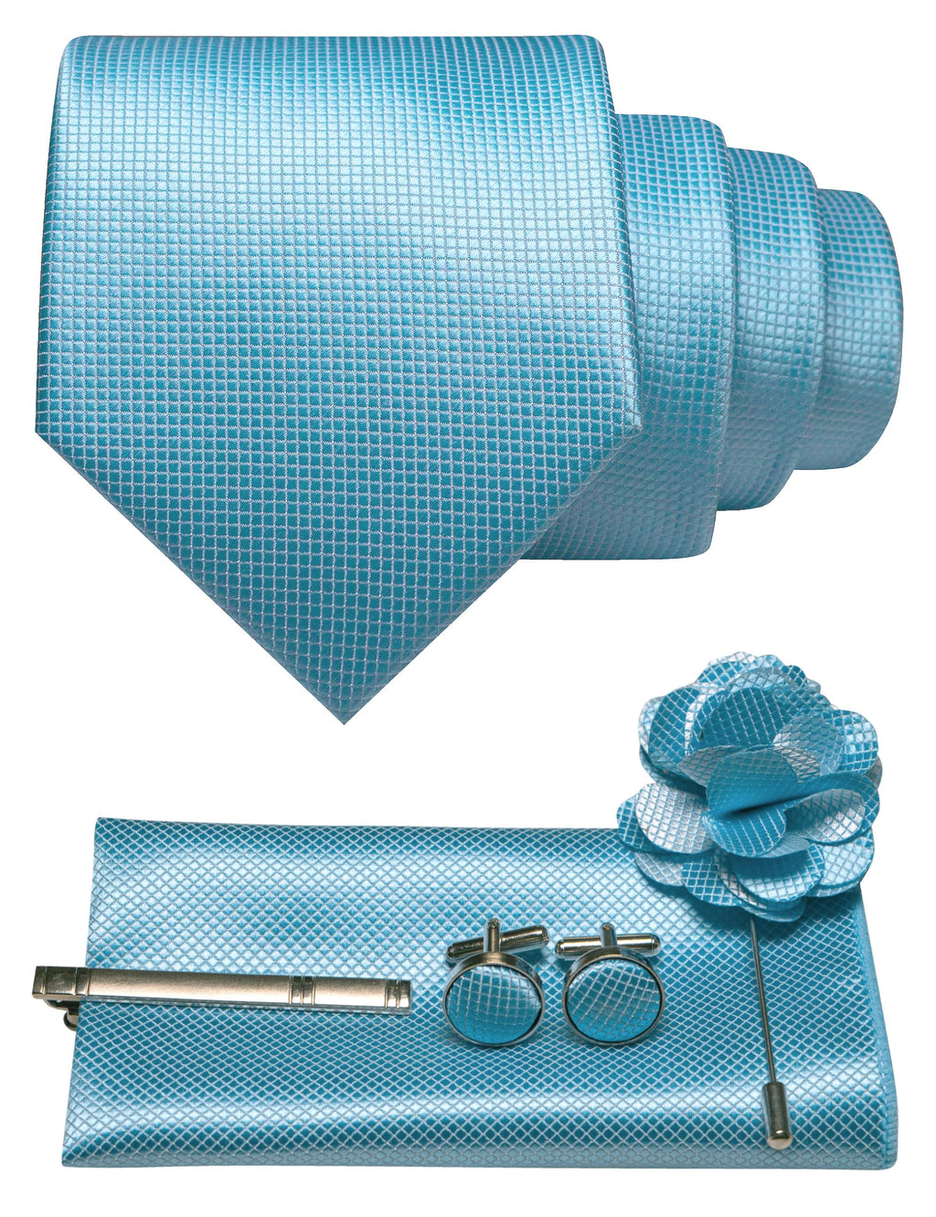 JEMYGINS Mens Tie and Pocket Square,Lapel Pin,Cufflinks,Tie Clip Sets with Gift Box 5PCS