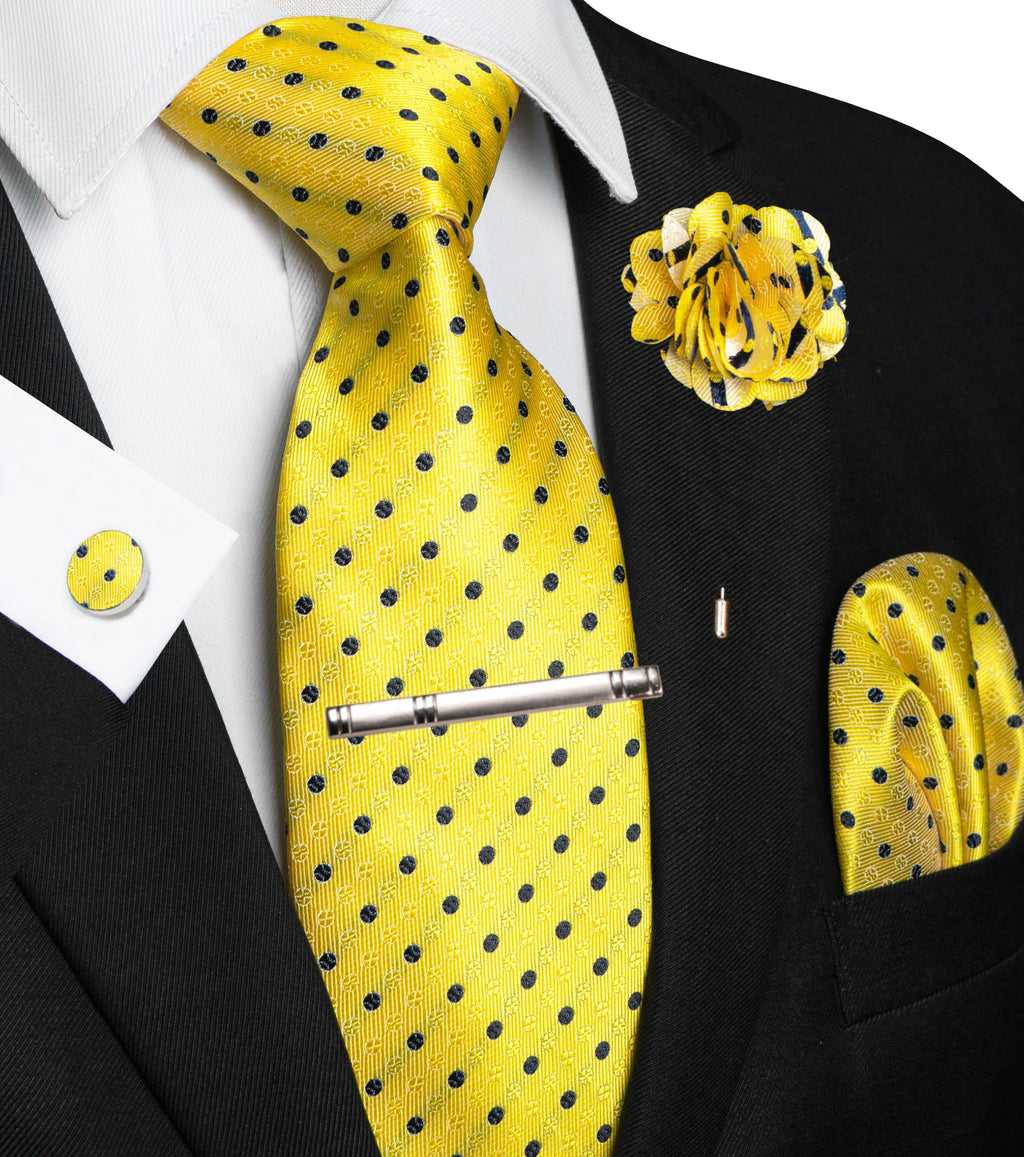 JEMYGINS Mens Tie and Pocket Square,Lapel Pin,Cufflinks,Tie Clip Sets with Gift Box 5PCS