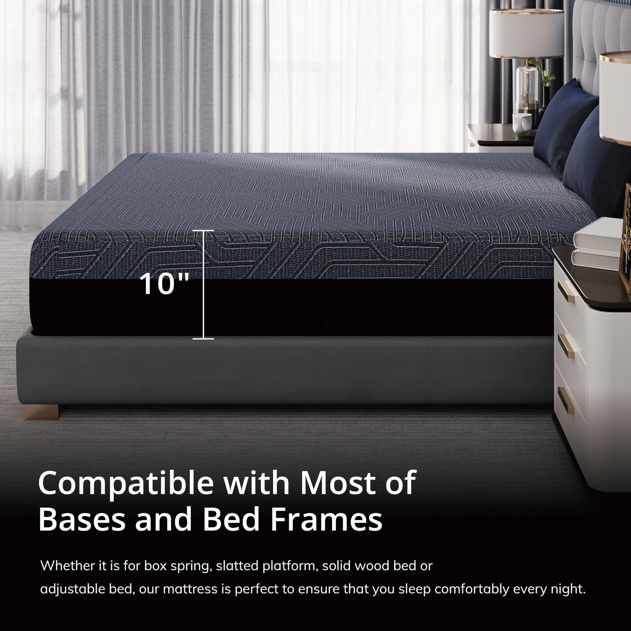 MLILY EGOHOME 14 Inch Queen Memory Foam Mattress for Back Pain, Cooling Copper Gel Bed in a Box, Foam Made in USA, CertiPUR-US Certified, Therapeutic Medium Firm, 60x80x14 Black