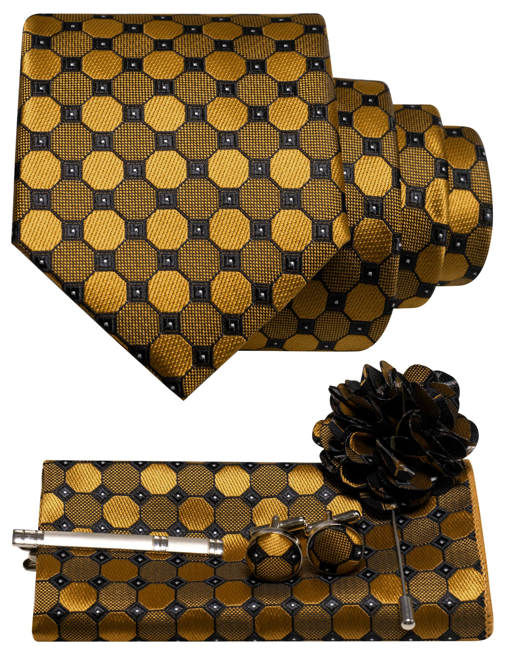 JEMYGINS Mens Tie and Pocket Square,Lapel Pin,Cufflinks,Tie Clip Sets with Gift Box 5PCS