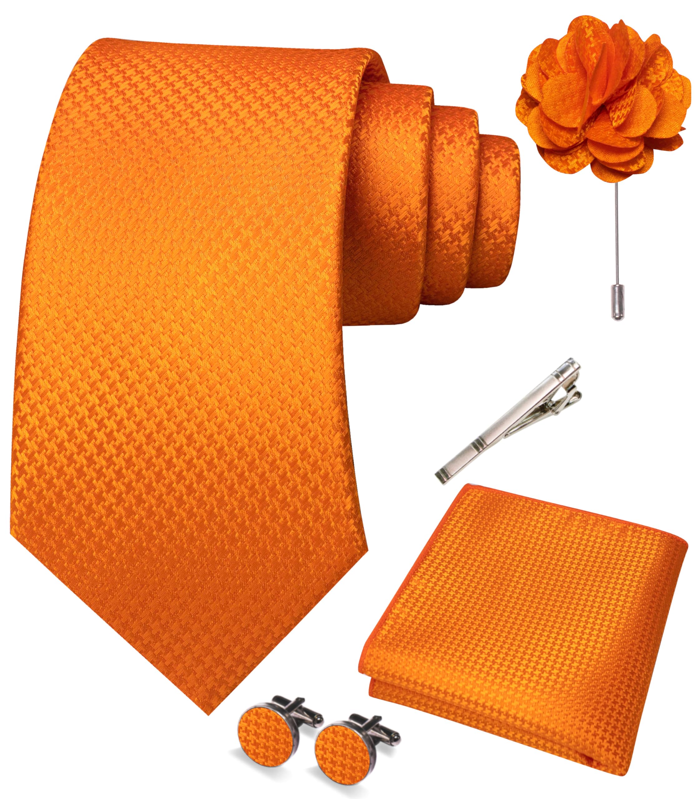 JEMYGINS Mens Tie and Pocket Square,Lapel Pin,Cufflinks,Tie Clip Sets with Gift Box 5PCS