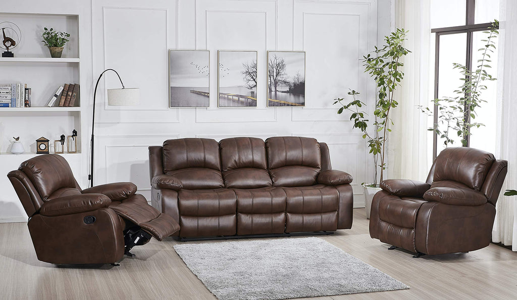 Betsy Furniture 3PC Faux Leather Reclining Couch Set, Living Room Furniture Set, Sofa, Loveseat, Glider, 8018 Multiple Colors (Gray, Sofa+Loveseat+Chair) | 8018