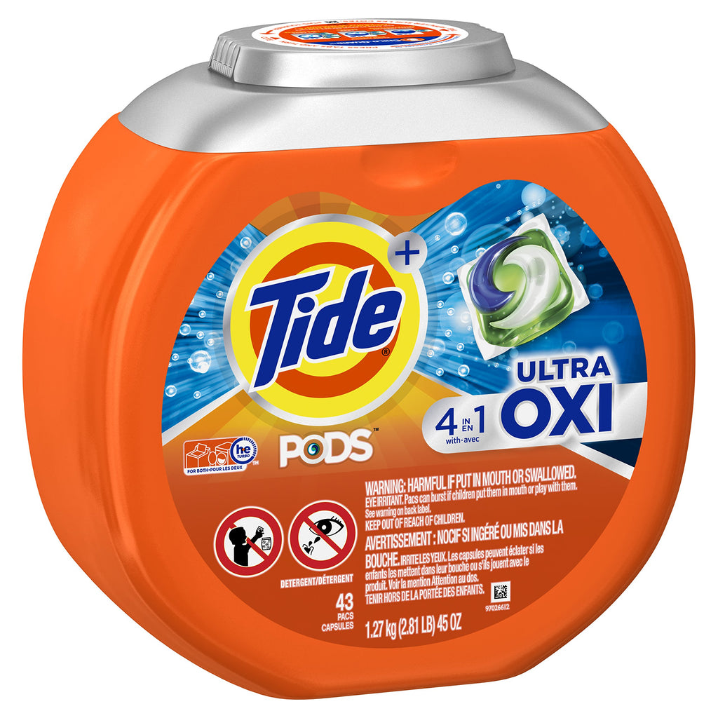 Tide 4-in-1 Ultra Oxi PODS Laundry Detergent Pacs, 85 Count, HE Compatible, Built in Pre-treater for Stains