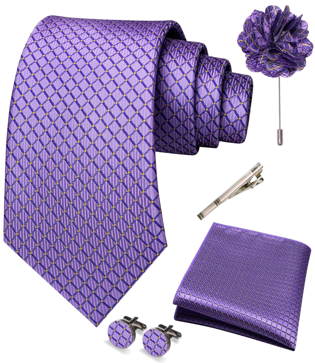 JEMYGINS Mens Tie and Pocket Square,Lapel Pin,Cufflinks,Tie Clip Sets with Gift Box 5PCS