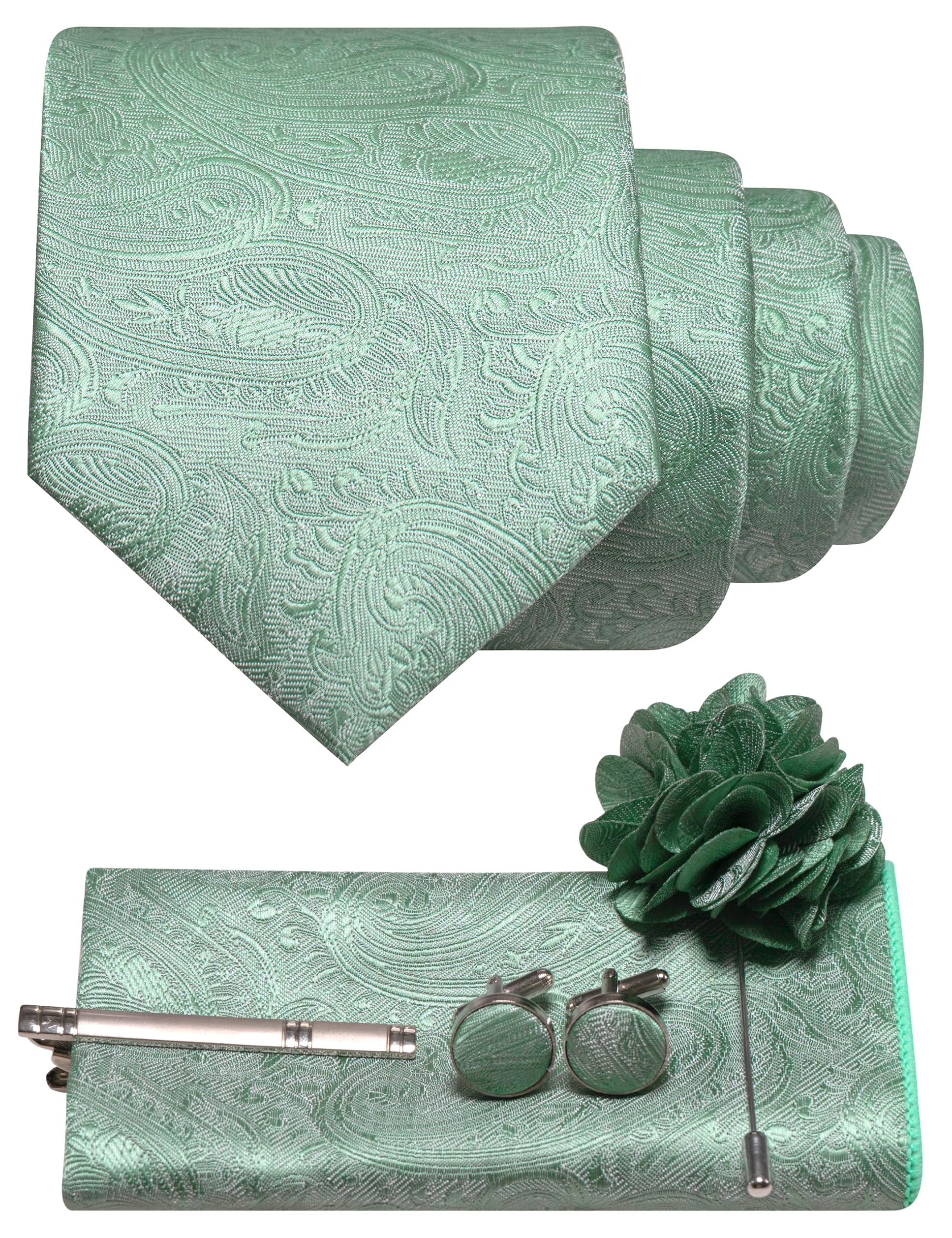 JEMYGINS Mens Tie and Pocket Square,Lapel Pin,Cufflinks,Tie Clip Sets with Gift Box 5PCS
