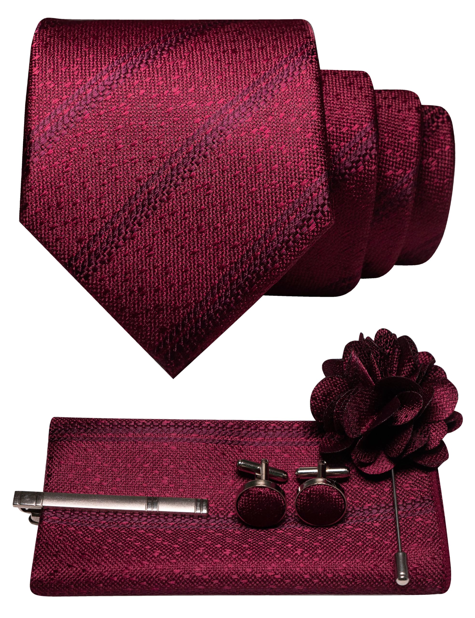 JEMYGINS Mens Tie and Pocket Square,Lapel Pin,Cufflinks,Tie Clip Sets with Gift Box 5PCS