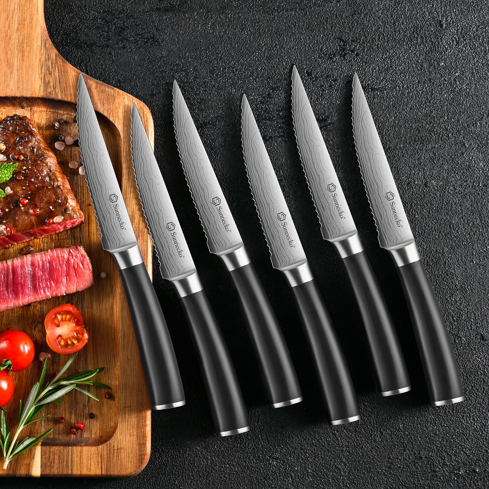 Sunnecko Knife Set with Block and Sharpener, 15 Piece Kitchen Knife Block Set Sharp Kitchen Knives High Carbon Stainless Steel with White Handles