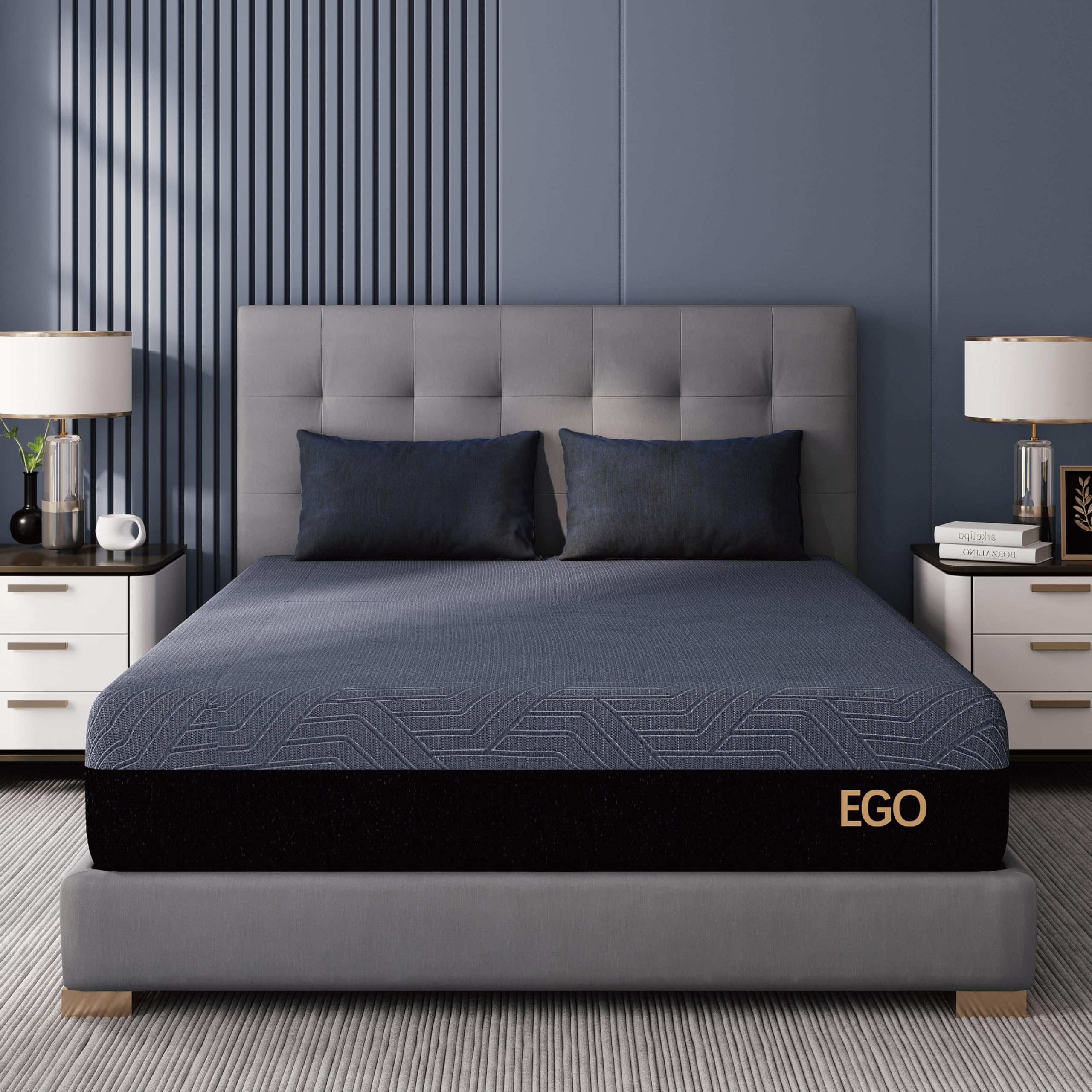 MLILY EGOHOME 14 Inch Queen Memory Foam Mattress for Back Pain, Cooling Copper Gel Bed in a Box, Foam Made in USA, CertiPUR-US Certified, Therapeutic Medium Firm, 60x80x14 Black