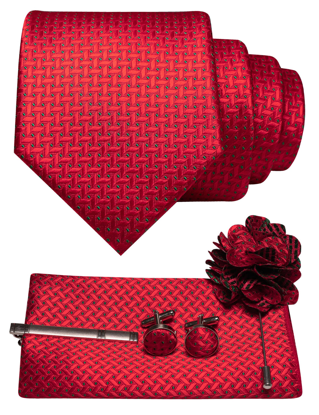 JEMYGINS Mens Tie and Pocket Square,Lapel Pin,Cufflinks,Tie Clip Sets with Gift Box 5PCS