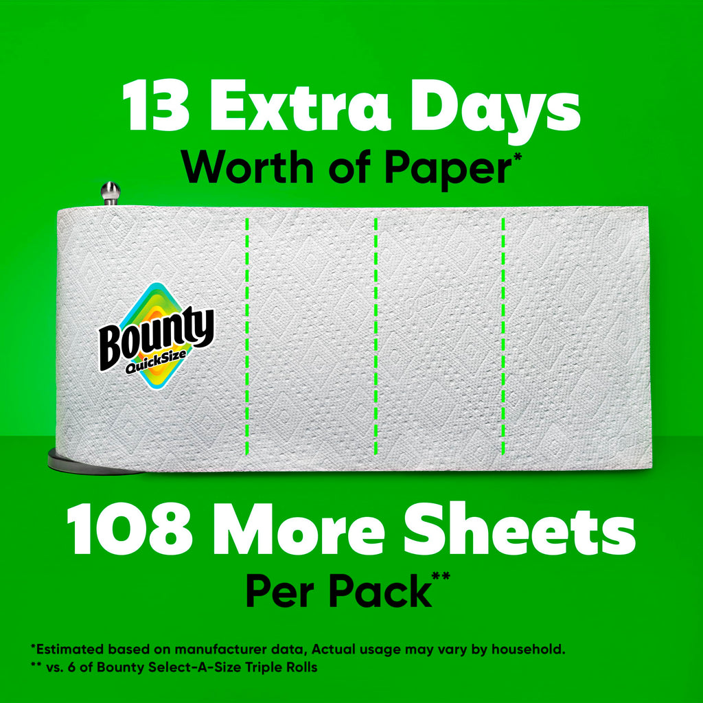 Bounty Quick-Size Paper Towels, White, 12 Family Triple = 40 Regular Rolls