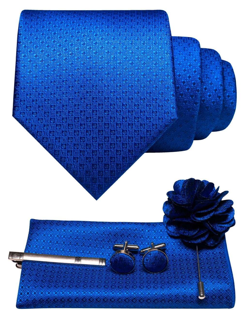 JEMYGINS Mens Tie and Pocket Square,Lapel Pin,Cufflinks,Tie Clip Sets with Gift Box 5PCS