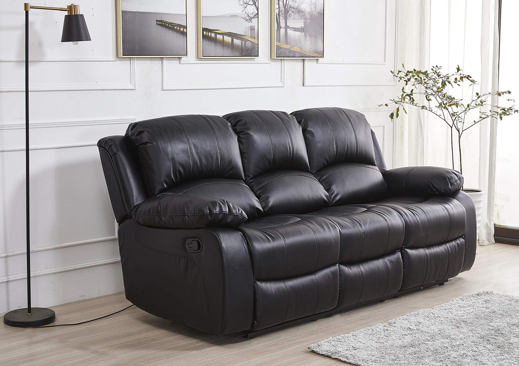 Betsy Furniture 3PC Faux Leather Reclining Couch Set, Living Room Furniture Set, Sofa, Loveseat, Glider, 8018 Multiple Colors (Gray, Sofa+Loveseat+Chair) | 8018