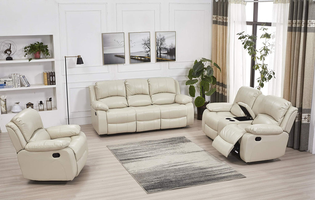 Betsy Furniture 3PC Faux Leather Reclining Couch Set, Living Room Furniture Set, Sofa, Loveseat, Glider, 8018 Multiple Colors (Gray, Sofa+Loveseat+Chair) | 8018