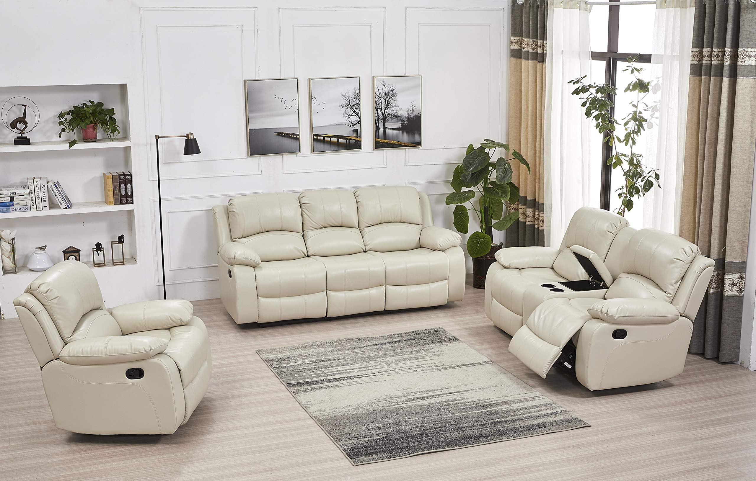 Betsy Furniture 3PC Faux Leather Reclining Couch Set, Living Room Furniture Set, Sofa, Loveseat, Glider, 8018 Multiple Colors (Gray, Sofa+Loveseat+Chair) | 8018